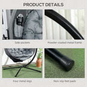 Charcoal Grey Round Egg Basket Chair with Steel Stand and Comfy Cushions by Outsunny