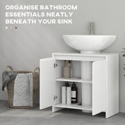 Under Sink Bathroom Cabinet With Shelf and Double Doors Freestanding Design, White
