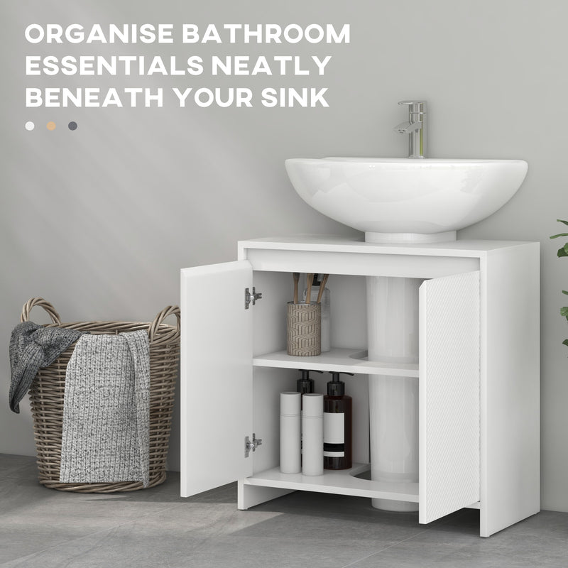 Under Sink Bathroom Cabinet With Shelf and Double Doors Freestanding Design, White