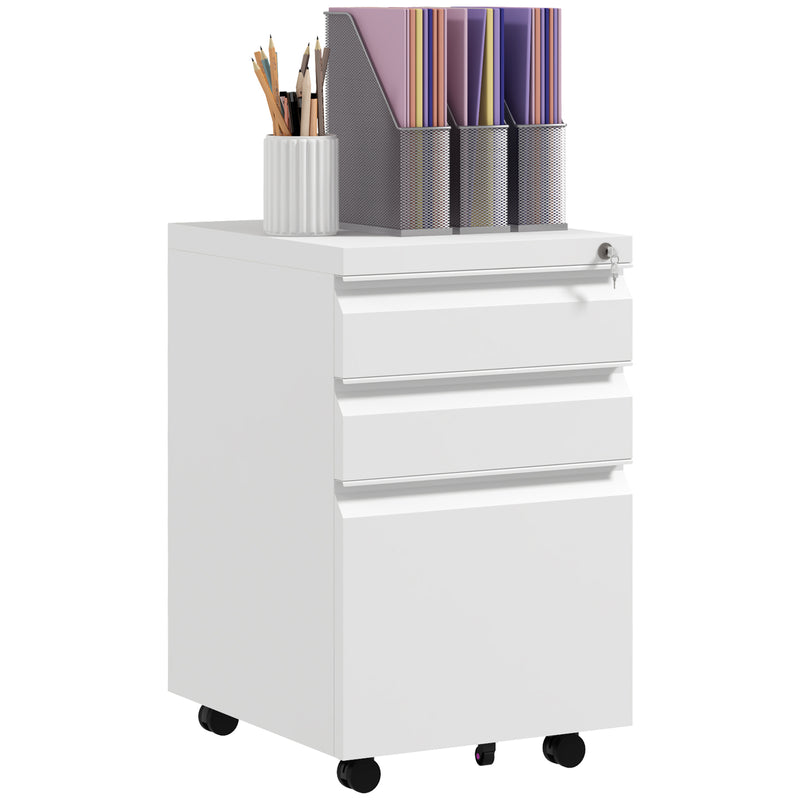 White 3 Drawer Lockable Steel Filing Cabinet with Pencil Tray for A4 and Legal Size by Vinsetto