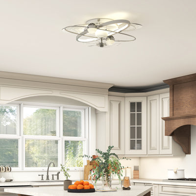 Ceiling Fan with Light and Remote for Year Round Comfort and Starry Sky Effect Silver Tone AOSOM
