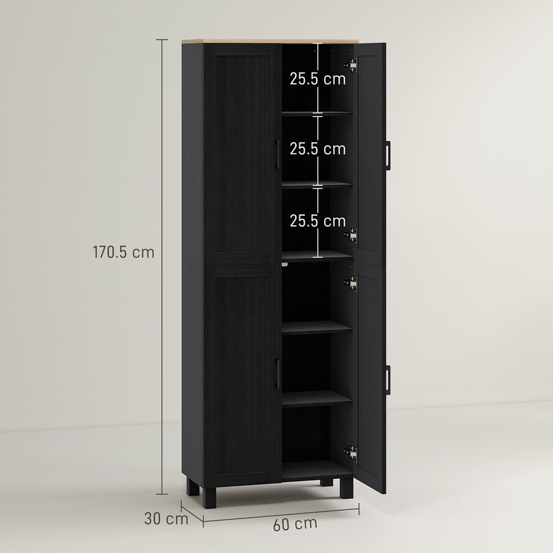 Tall Freestanding Kitchen Pantry Cabinet With Adjustable Shelves For Dining Room Storage, Black