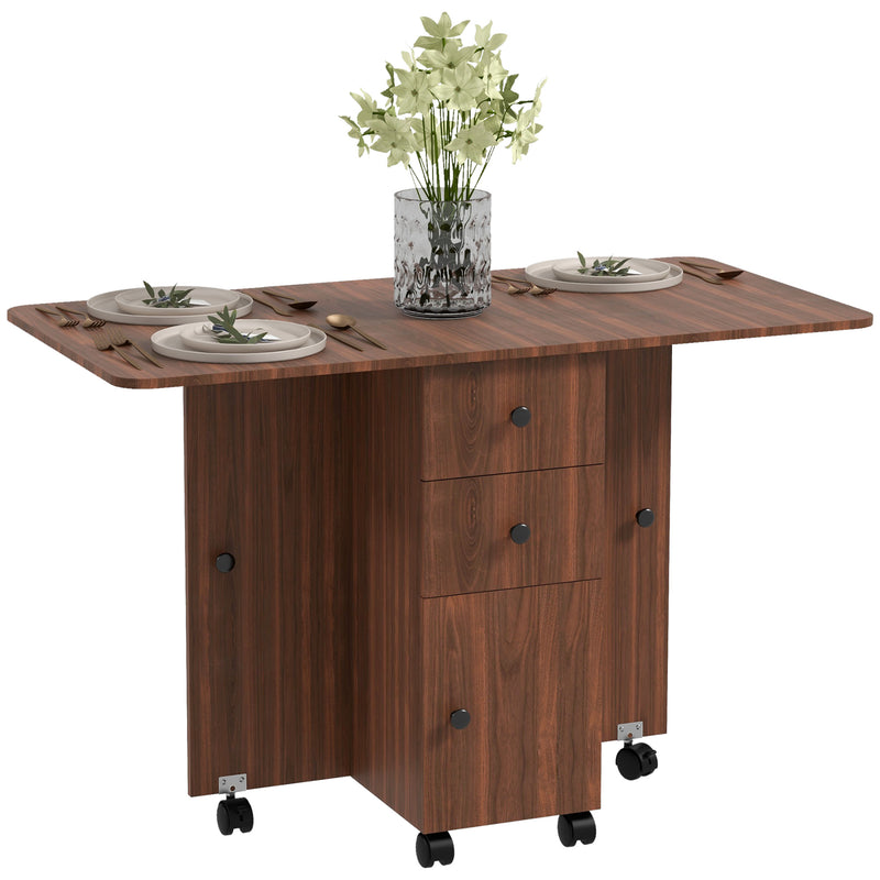 Six Seater Drop Leaf Dining Table With Storage Distressed Brown by HOMCOM