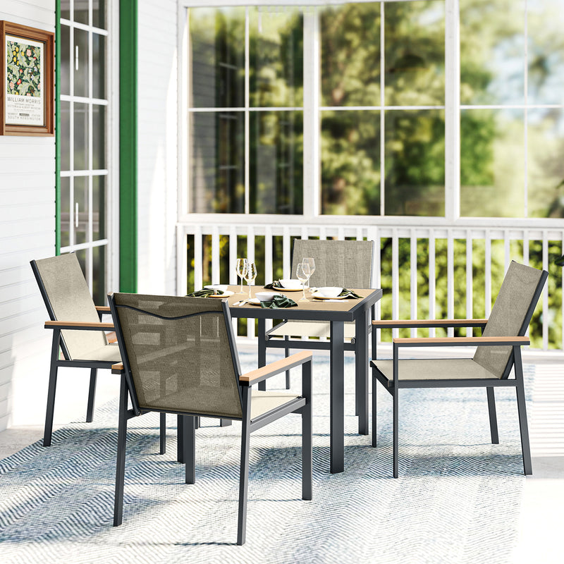 Garden Dining Set for 4 with Comfortable Chairs and Easy Clean Tabletop Teak Outsunny