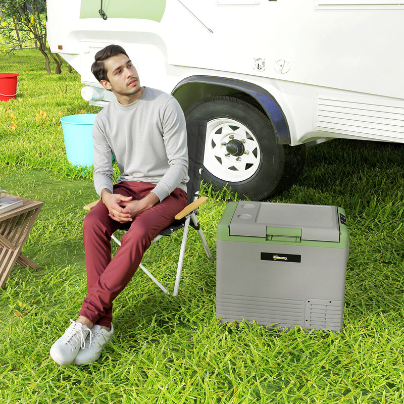 50L Portable Car Fridge in Light Green and Grey with Freezer Function by Outsunny AOSOM