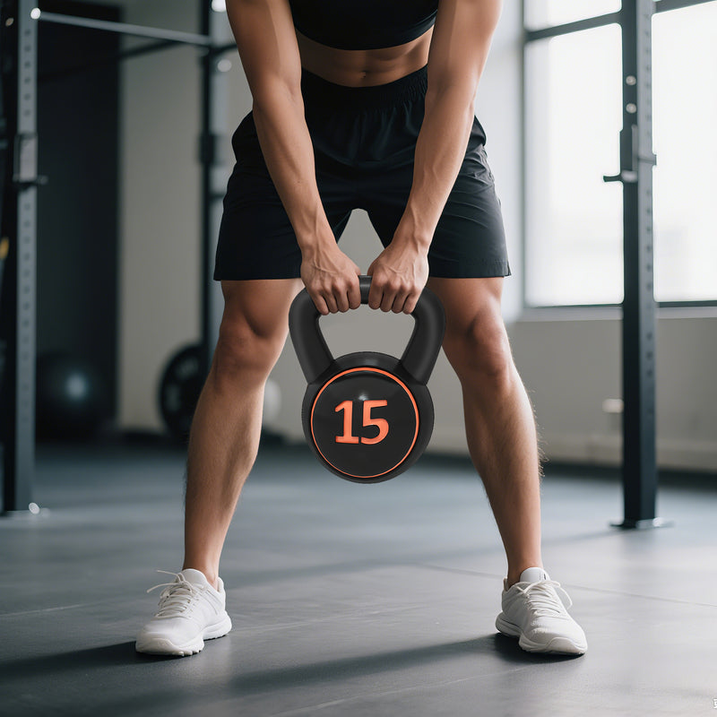 Three Piece Kettlebell Weight Set With Storage Tray For Home Fitness Training Grey AOSOM