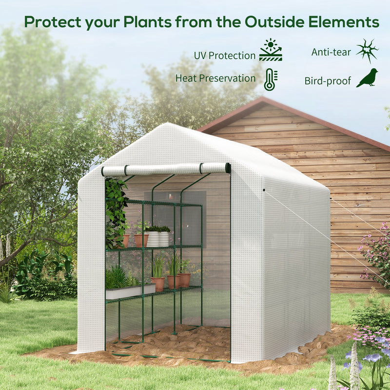8x6ft Walk In Greenhouse with Shelves White Portable Grow Tent by Outsunny