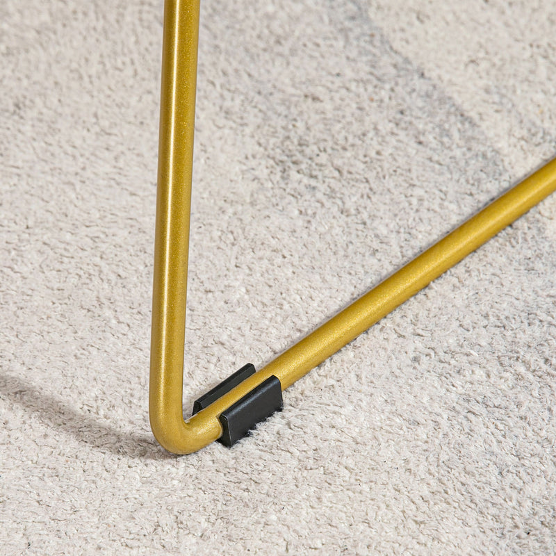 Set of 2 Metal Dining Chairs with Velvet Cushions and Cut Out Back for Kitchen Gold