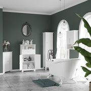 Tall Slim Bathroom Storage Cabinet With Adjustable Shelves And Double Doors, White