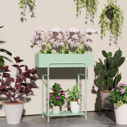 Green 2 Tier Metal Plant Stand with Drain Holes for Indoor and Outdoor Use by Outsunny