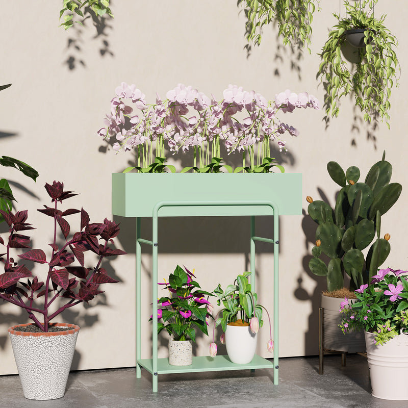 Green 2 Tier Metal Plant Stand with Drain Holes for Indoor and Outdoor Use by Outsunny