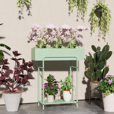 Green 2 Tier Metal Plant Stand with Drain Holes for Indoor and Outdoor Use by Outsunny