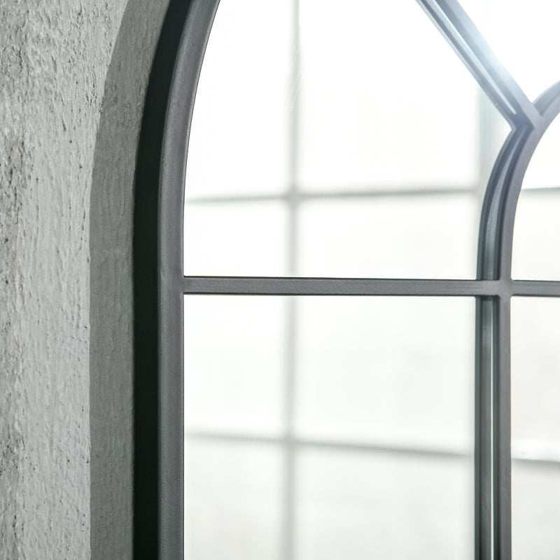 Arched Wall Mirror 91 x 60 cm With Window Design For Living Room Or Bedroom Black