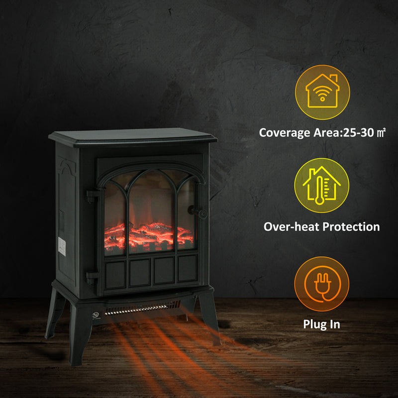 Freestanding Electric Fireplace Heater with LED Flame Effect for Cosy Living Rooms Black