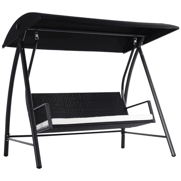 3 Seater Rattan Chair With Canopy, Black