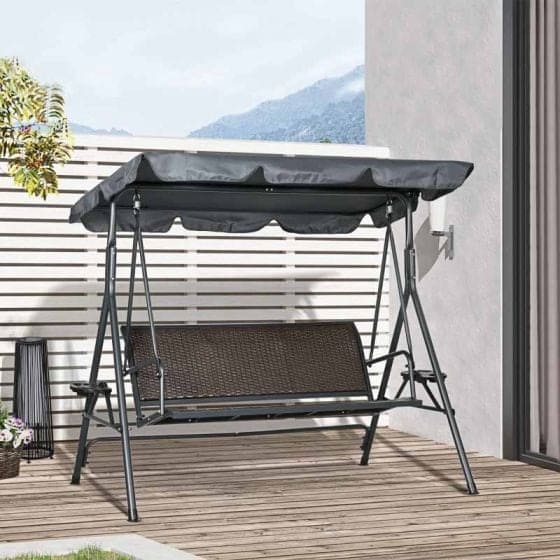 3 Seater Rattan Swing Seat With Canopy Outsunny