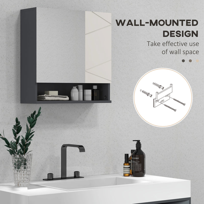 Wall Mounted Bathroom Mirror Cabinet With Adjustable Storage Shelves, Light Grey