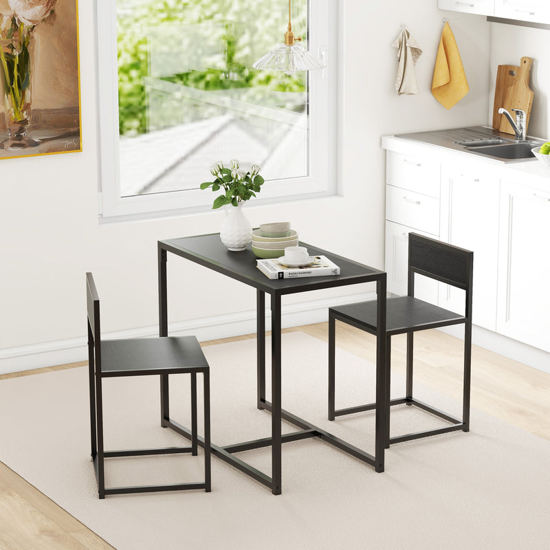 Black 2 Seater Dining Table Set with Steel Frame Space Saving Design for Small Kitchens