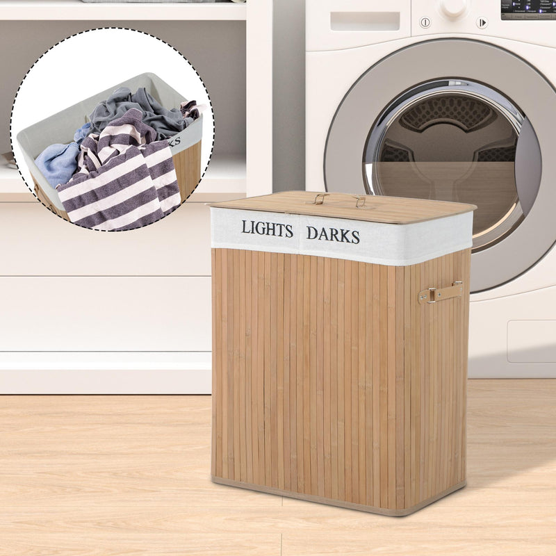 100L Collapsible Wooden Laundry Basket With Lid And Removable Lining For Home Storage