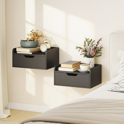 Set of 2 Wall Mounted Bedside Tables With Drawers Ideal for Small Bedrooms Black AOSOM