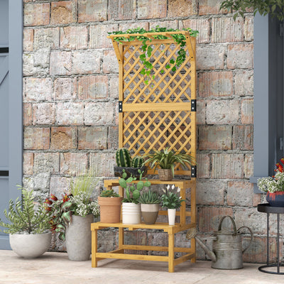 Wooden Plant Stand with Trellis Natural Finish for Garden and Patio by Outsunny
