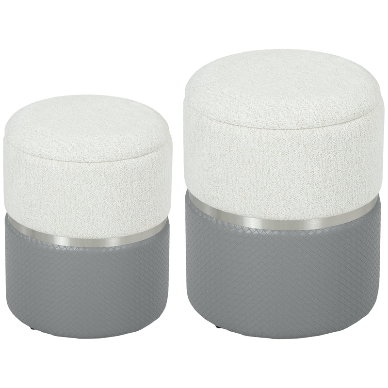 Ottoman Storage Set with Nesting Design for Living Room Organisation Grey Cream AOSOM