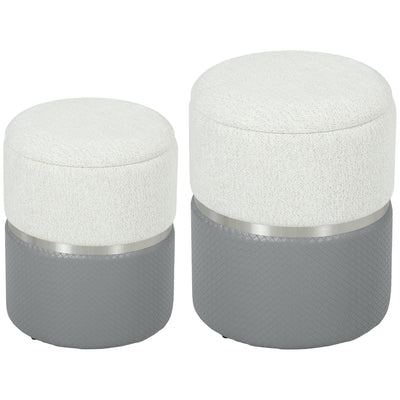Ottoman Storage Set with Nesting Design for Living Room Organisation Grey Cream AOSOM