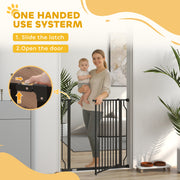Extra Wide Dog Gate with Walk Through Door for Stairs Hallways and Doorways Black AOSOM