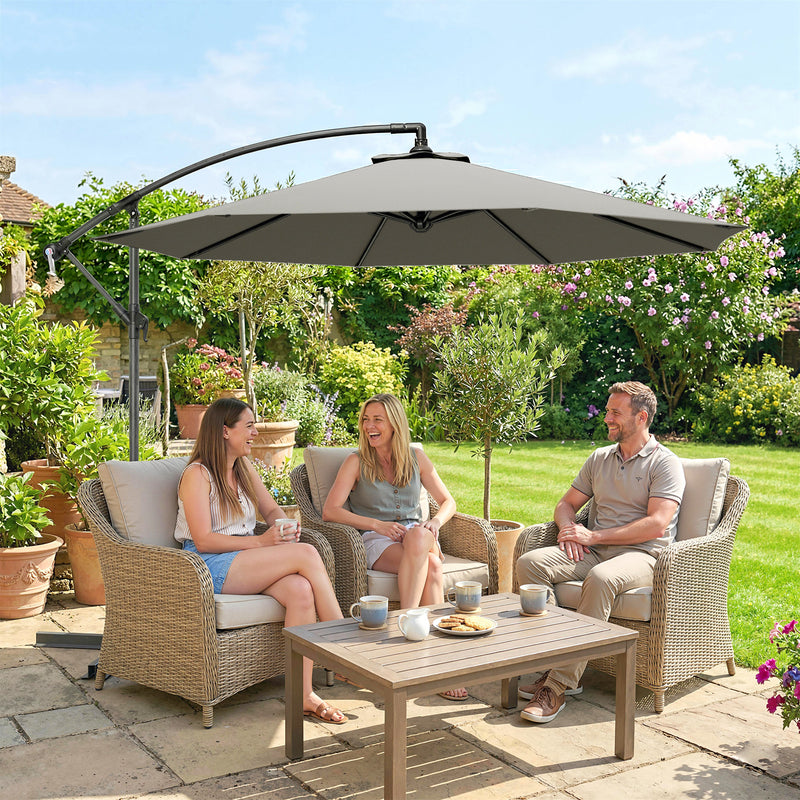 Cantilever Garden Parasol with Overhanging Shade and Crank Handle, Light Grey
