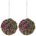 Set of 2 UV-Protected Artificial Topiary Rose Balls 28cm Purple for Indoor Outdoor Decor by HOMCOM
