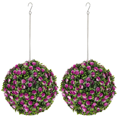 Set of 2 UV-Protected Artificial Topiary Rose Balls 28cm Purple for Indoor Outdoor Decor by HOMCOM