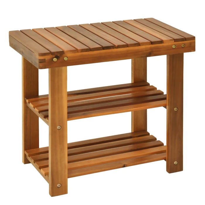 3 Tier Wooden Shoe Bench, Acacia Wood, Teak