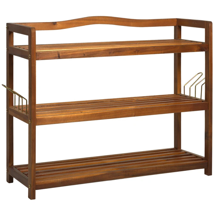 3 Tier Wooden Shoe Rack, 12 Pairs - Teak