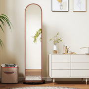 Full Length Mirror with Shelves and Hooks for Bedroom Storage on Wheels Brown Wood Effect Homcom
