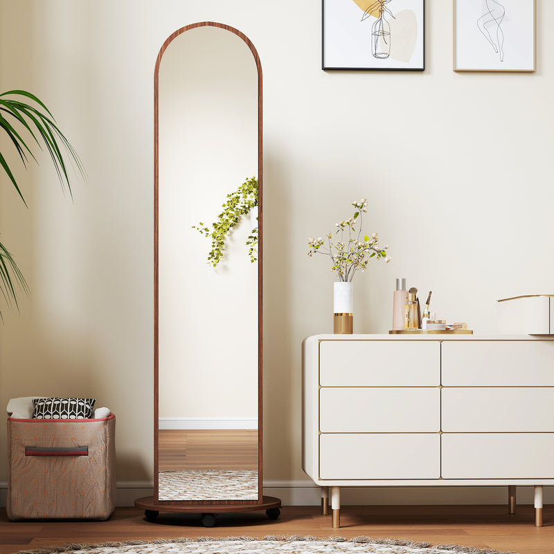 Full Length Mirror with Shelves and Hooks for Bedroom Storage on Wheels Brown Wood Effect Homcom