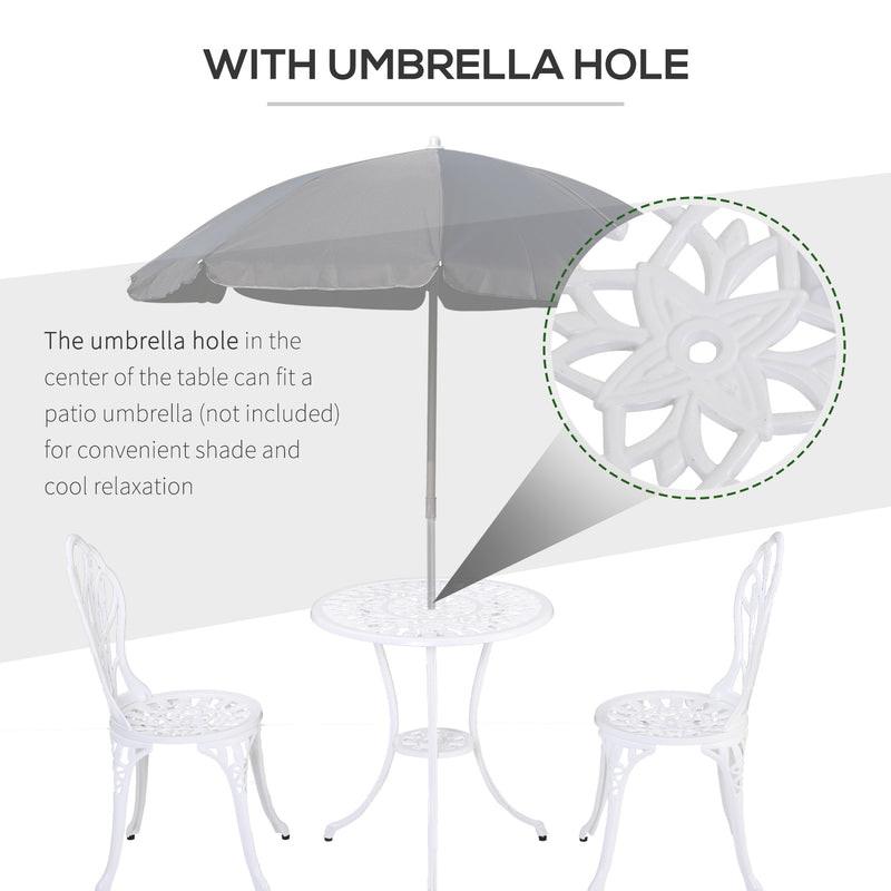 3 Piece White Aluminium Bistro Set with Table and Chairs for Garden or Balcony by Outsunny