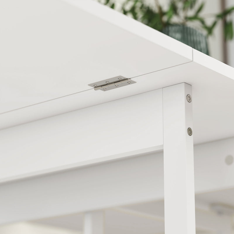 White Folding Drop Leaf Dining Table With Storage Shelves For Small Kitchens