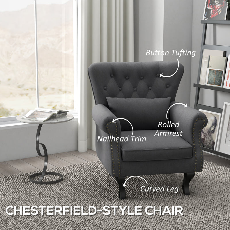 Chesterfield Style Accent Armchair With Tufted Back Ideal For Living Room, Grey