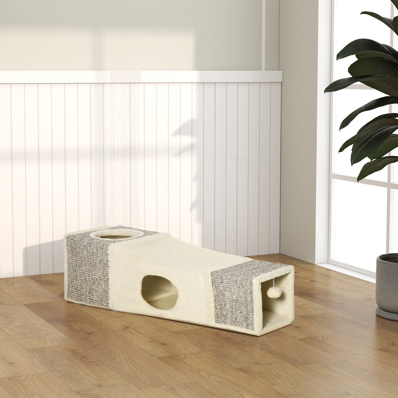 Cat Play Tunnel with Sisal Scratch Sections for Indoor Cats to Protect Furniture Brown Beige