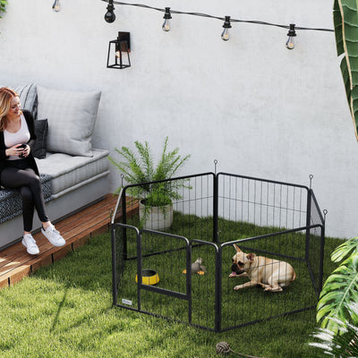6 Panel Portable Dog Playpen with Door 60cm High for Small Dogs Black by PawHut