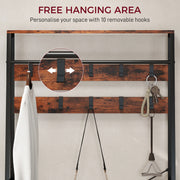 6 in 1 Industrial Hallway Organiser With Hooks and Shoe Bench For Entryway Brown Black