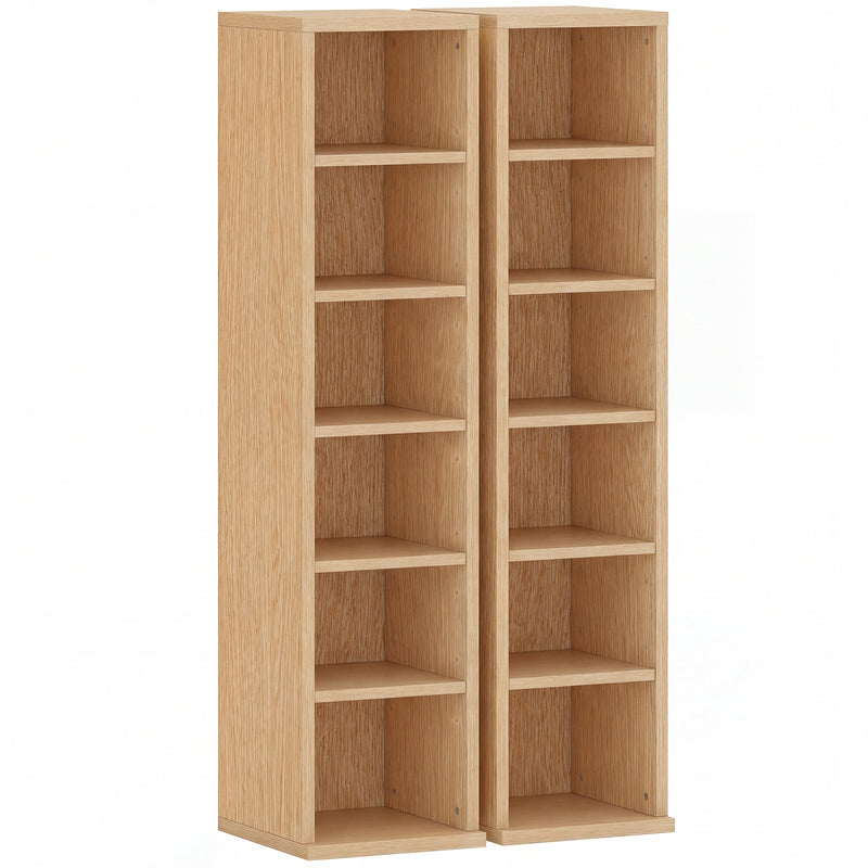 CD Storage Shelves Set of 2 for Organising Media with Adjustable Compartments Natural Wood Finish