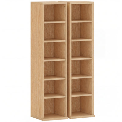 CD Storage Shelves Set of 2 for Organising Media with Adjustable Compartments Natural Wood Finish AOSOM