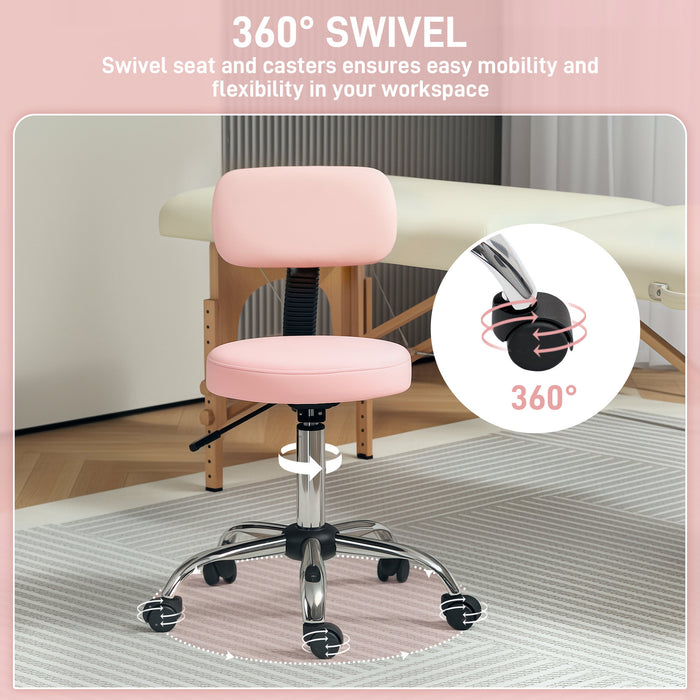 Pink 360 Degree Swivel Salon Stool with Adjustable Height by HOMCOM