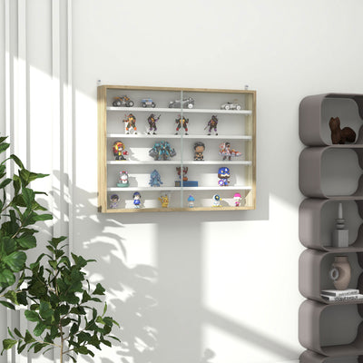 5 Tier Wall Display Cabinet with Glass Doors and Adjustable Shelves for Home Office Natural