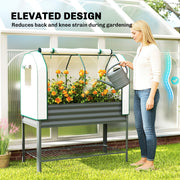 Raised Garden Planter With Greenhouse Cover And Tool Shelf For Easy Gardening Dark Grey Outsunny