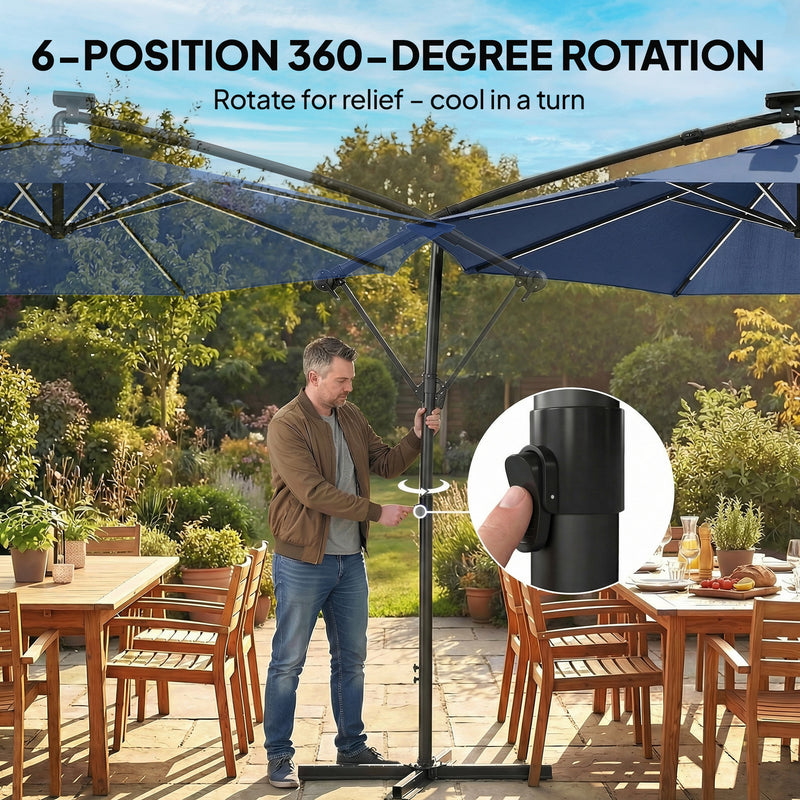 Cantilever Parasol with Lights and Adjustable Shade, Cover Included, Navy Blue