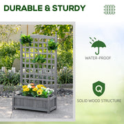Wooden Raised Garden Planter with Trellis for Climbing Plants Indoor Outdoor Use Grey Outsunny