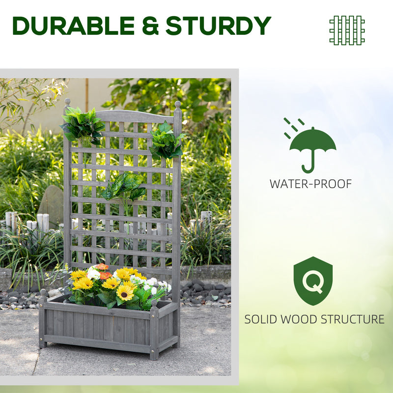 Wooden Raised Garden Planter with Trellis for Climbing Plants Indoor Outdoor Use Grey Outsunny