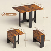 Folding Dining Table for Small Spaces Seats Up to 6 Converts to Desk Rustic Brown Black AOSOM